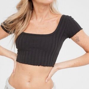Offline Black Ribbed Crop Top